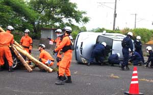 福岡県豊前署で4機関合同の災害警備訓練を実施
