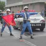 京都府警高速隊が交通規制競技会　高速道路上での事故を想定